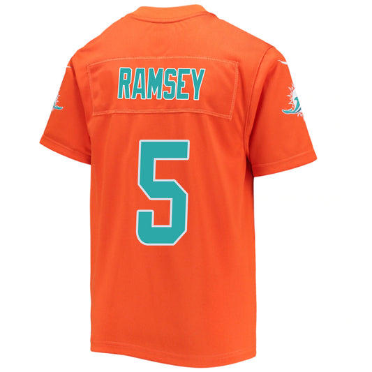 M.Dolphins #5 Jalen Ramsey Orange Stitched Player Game Football Jerseys
