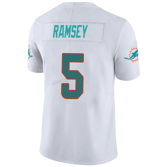 M.Dolphins #5 Jalen Ramsey White Stitched Player Vapor Game Football Jerseys