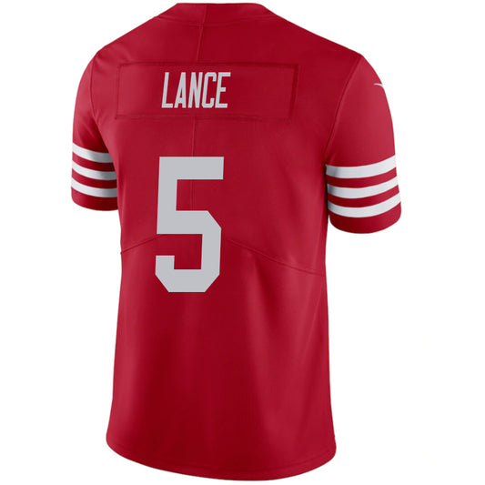 SF.49ers #5 Trey Lance Red Stitched Player Game Football Jerseys