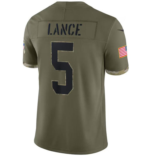 SF.49ers #5 Trey Lance Olive 2022 Salute To Service Player Game Football Jerseys