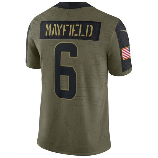 C.Browns #6 Baker Mayfield Olive 2021 Salute To Service Limited Player Game Football Jerseys