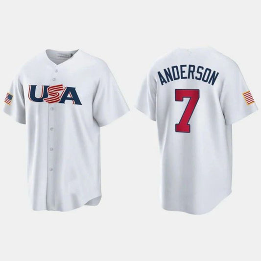 #7 TIM ANDERSON CHICAGO WHITE SOX 2023 WORLD BASEBALL CLASSIC USA REPLICA JERSEY ¨C WHITE Stitches Player Baseball Jerseys
