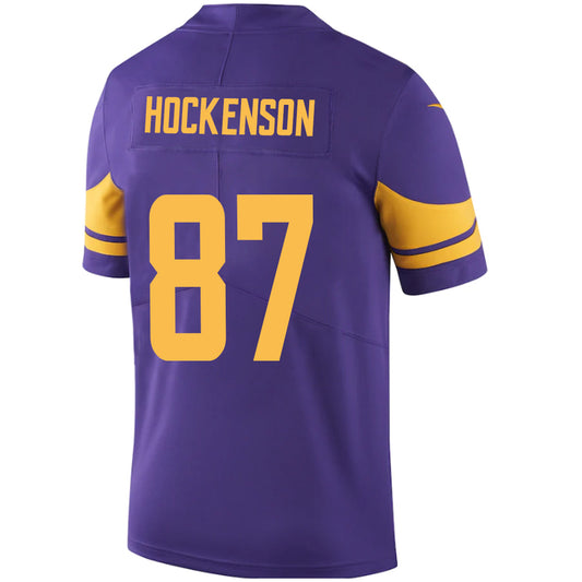 M.Vikings #87 TJ Hockenson Purple Stitched Vapor Player Game Football Jerseys