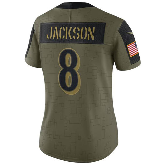 B.Ravens #8 Lamar Jackson Olive 2021 Salute To Service Stitched Player Football Jerseys