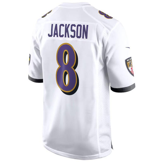 B.Ravens #8 Lamar Jackson White Stitched Player Game Football Jerseys