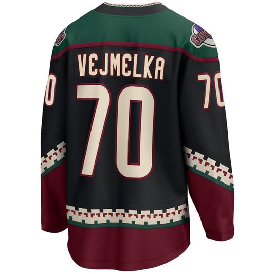 A.Coyotes #70 Karel Vejmelka Fanatics Branded Home Breakaway Player Jersey Black Stitched American Hockey Jerseys