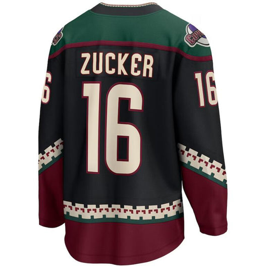 A.Coyotes #16 Jason Zucker Fanatics Branded Home Breakaway Player Jersey Black Stitched American Hockey Jerseys