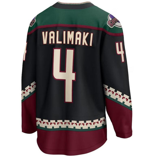A.Coyotes #4 Juuso Valimaki Fanatics Branded Home Breakaway Player Jersey Black Stitched American Hockey Jerseys
