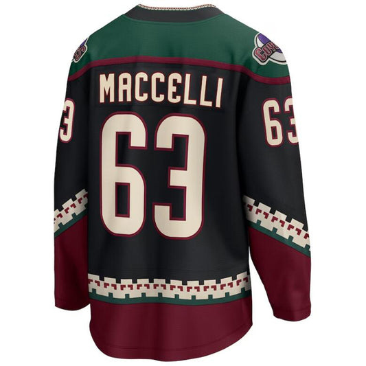 A.Coyotes #63 Matias Maccelli Fanatics Branded Home Breakaway Player Jersey Black Stitched American Hockey Jerseys