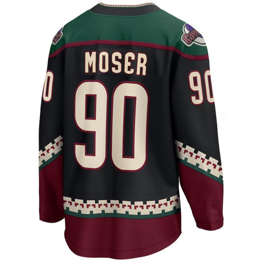 A.Coyotes #90 J.J. Moser Fanatics Branded Home Breakaway Player Jersey Black Stitched American Hockey Jerseys