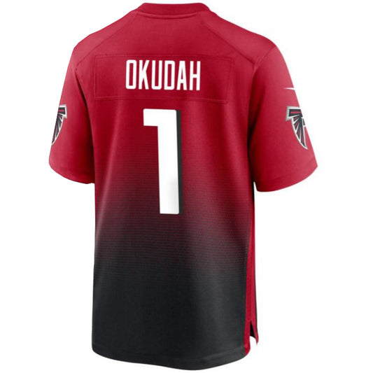 A.Falcons #1 Jeff Okudah Red-Black Game Player Jersey Stitched American Football Jerseys