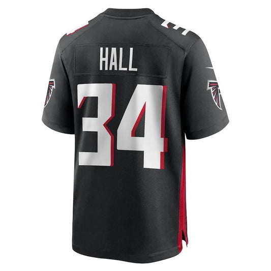 A.Falcons #34 Darren Hall Black Game Player Jersey Stitched American Football Jerseys