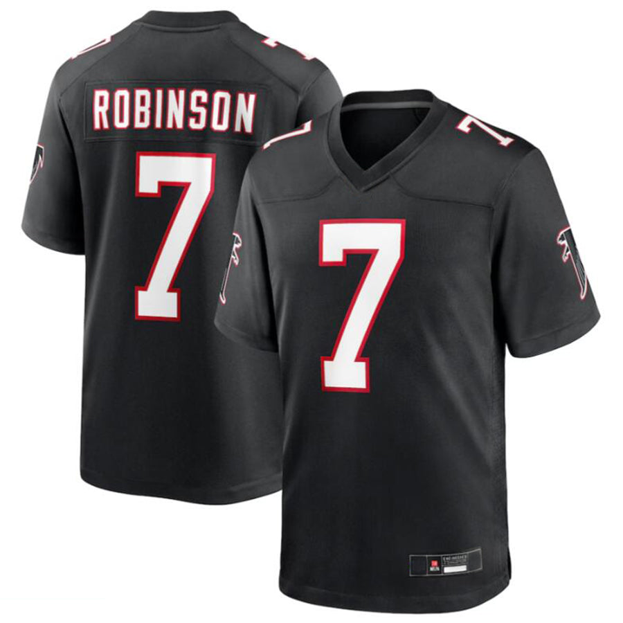 A.Falcons #7 Bijan Robinson Black 2023 Draft First Round Pick Throwback Game Jersey Football Jerseys