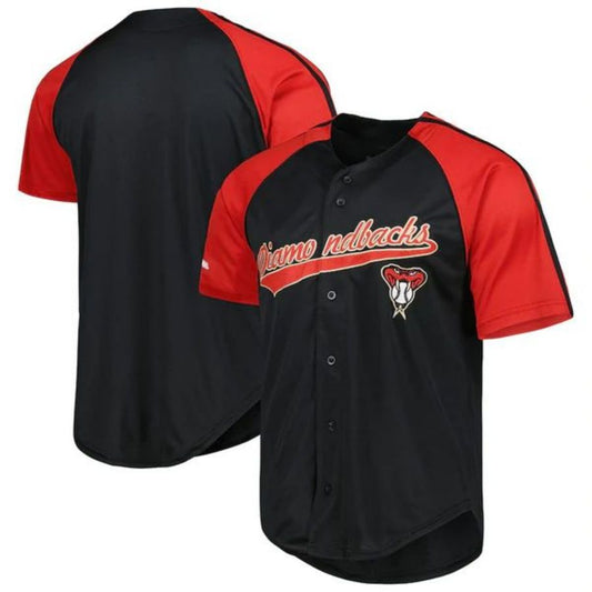 Custom Arizona Diamondbacks Stitches Team Button-Down Raglan Replica Jersey - Red Stitches Baseball Jerseys