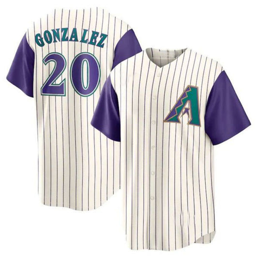 Arizona Diamondbacks #20 Luis Gonzalez Alternate Cooperstown Collection Player Jersey - Cream Purple Stitches Baseball Jerseys