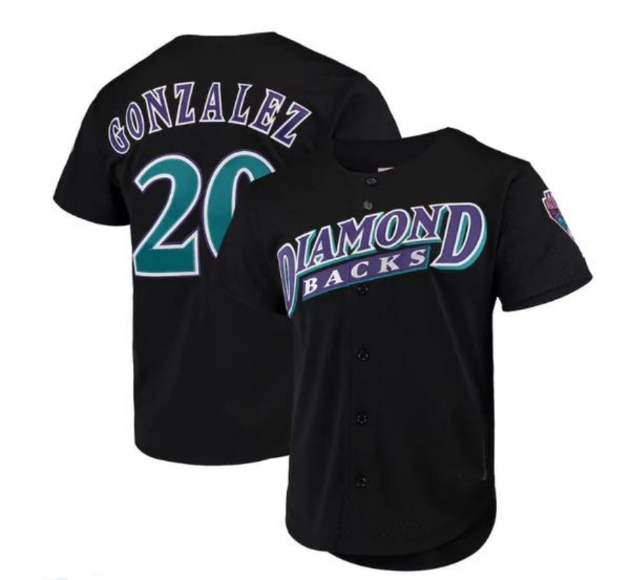 Arizona Diamondbacks #20 Luis Gonzalez Player Mitchell & Ness Cooperstown Collection Mesh Batting Practice Button-Up Jersey - Black Stitches Baseball Jerseys