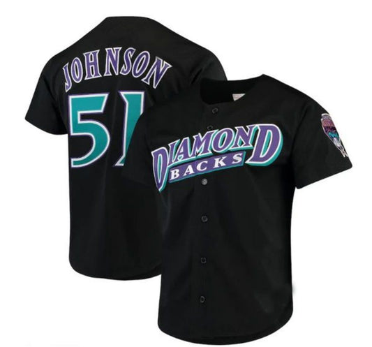 Arizona Diamondbacks #51 Randy Johnson Player Mitchell & Ness Fashion Cooperstown Collection Mesh Batting Practice Jersey - Black Stitches Baseball Jerseys