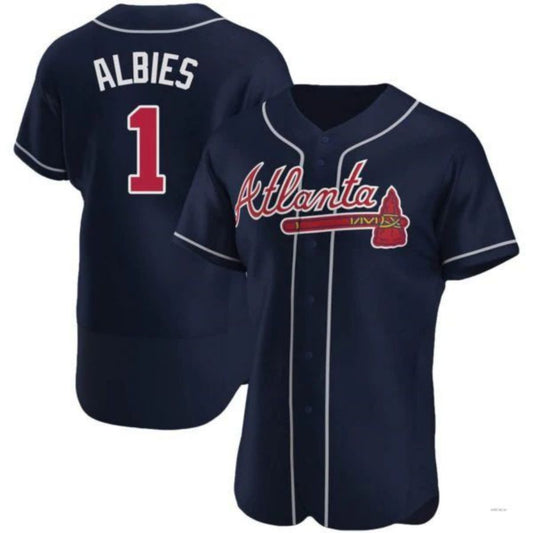 Atlanta Braves #1 Ozzie Albies Player Navy Alternate Jersey Stitches Baseball Jerseys