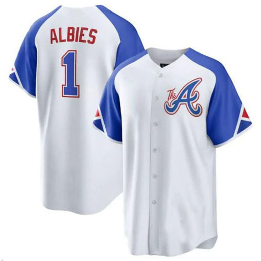 Atlanta Braves #1 Ozzie Albies White 2023 City Connect Replica Player Jersey Stitches Baseball Jerseys