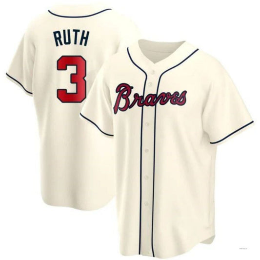 Atlanta Braves #3 Babe Ruth Player Cream Alternate Jersey Stitches Baseball Jerseys