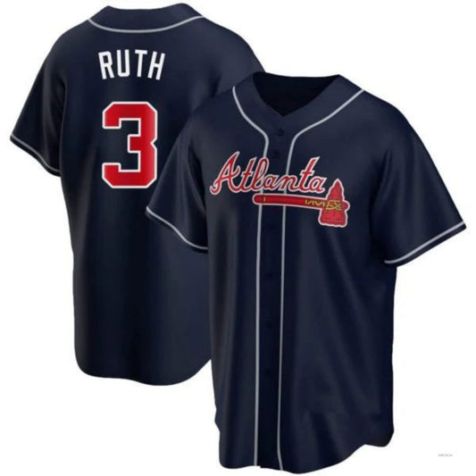 Atlanta Braves #3 Babe Ruth Player Navy Alternate Jersey Stitches Baseball Jerseys