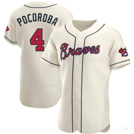 Atlanta Braves #4 Biff Pocoroba Player Cream Alternate Jersey Stitches Baseball Jerseys