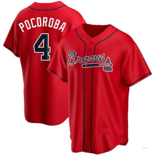 Atlanta Braves #4 Biff Pocoroba Player Red Alternate Jersey Stitches Baseball Jerseys