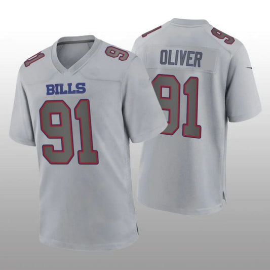 B.Bills #91 Ed Oliver Gray Atmosphere Game Player Jersey Football Stitched American Jerseys