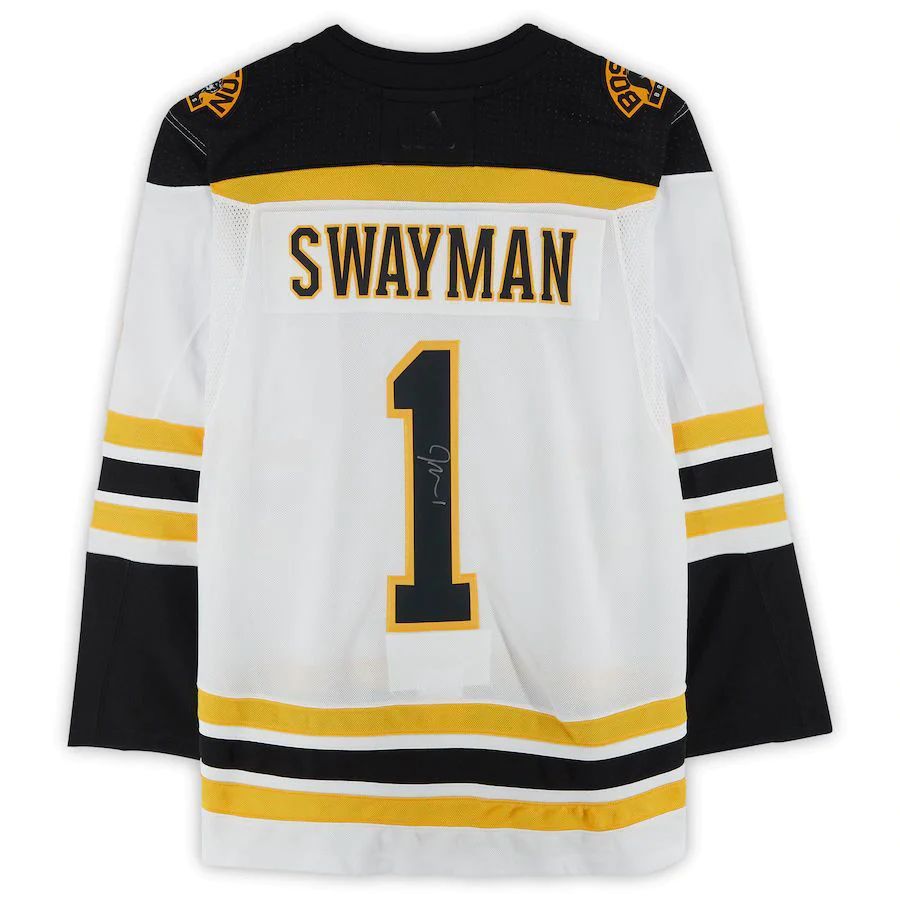 B.Bruins #1 Jeremy Swayman Fanatics Authentic Playre Jersey White Black Stitched American Hockey Jerseys