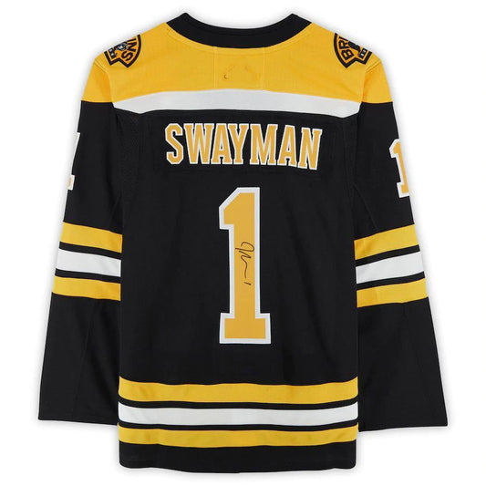 B.Bruins #1 Jeremy Swayman Fanatics Home Authentic Player Jersey Black Stitched American Hockey Jerseys