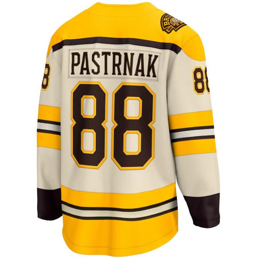 B.Bruins #88 David Pastrnak Fanatics Branded Cream 100th Anniversary Premier Breakaway Player Jersey