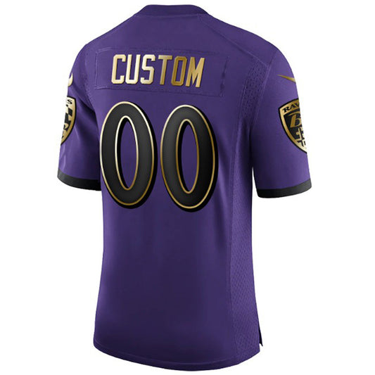 Custom B.Ravens Purple Team 25th Season Golden Limited Football Jerseys