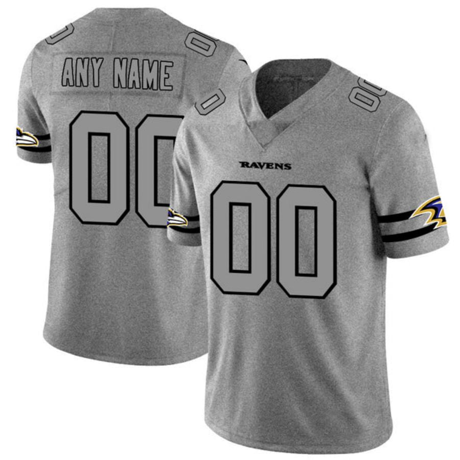 B.Ravens Customized Gray Gridiron Gray Vapor Untouchable Limited Jersey Stitched Football Jerseys