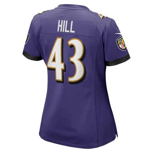 B.Ravens #43 Justice Hill Purple Game Player Jersey Stitched American Football Jerseys