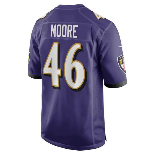 B.Ravens #46 Nick Moore Purple Game Player Jersey Stitched American Football Jerseys