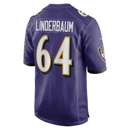 B.Ravens #64 Tyler Linderbaum Purple 2022 Draft First Round Pick Game Player Jersey Stitched American Football Jerseys