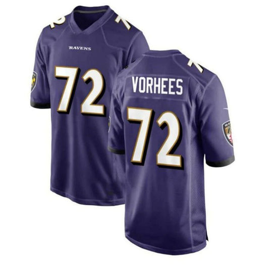 B.Ravens #72 Andrew Vorhees Game Player Jersey - Purple Stitched American Football Jerseys