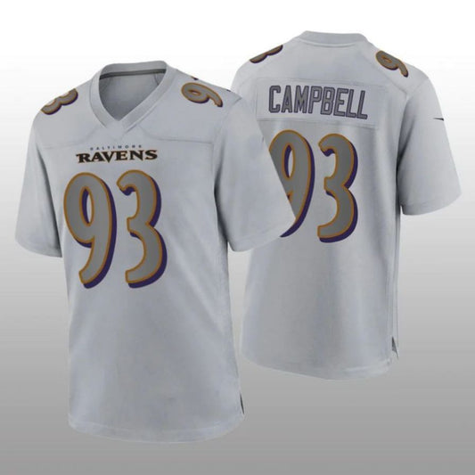 B.Ravens #93 Calais Campbell Gray Atmosphere Game Player Jersey Stitched American Football Jerseys