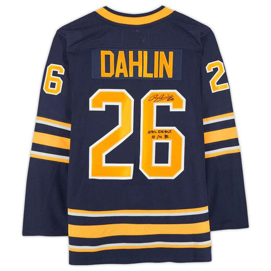 B.Sabres #26 Rasmus Dahlin Fanatics Player Jersey with Debut Inscription Navy Stitched American Hockey Jerseys