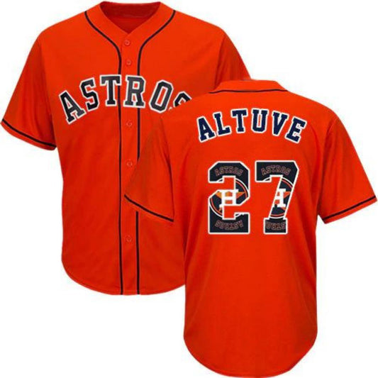Baseball Houston Astros #27 Jose Altuve Jerseys Orange Team Logo Fashion Stitched Player Baseball Jerseys