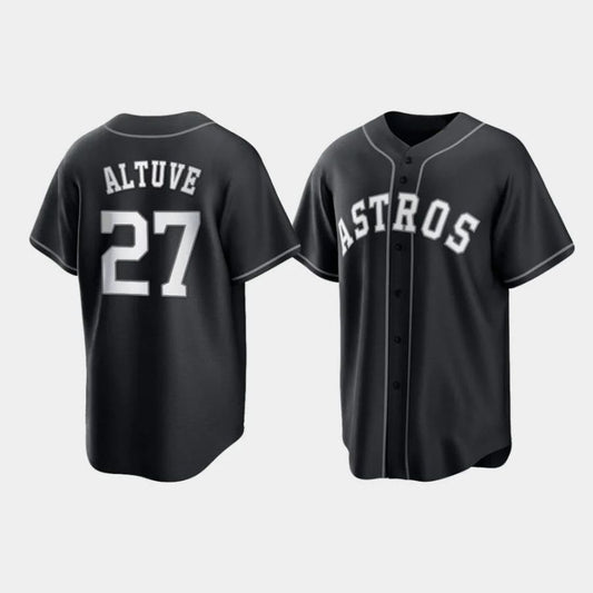 Baseball Houston Astros #27 Jose Altuve 2021 All Black Fashion Player Baseball Jersey