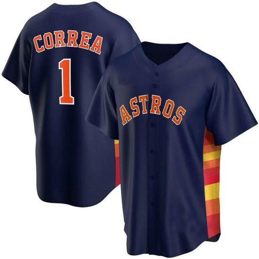Baseball Houston Astros #1 Carlos Correa Navy Stitched Player Baseball Jerseys
