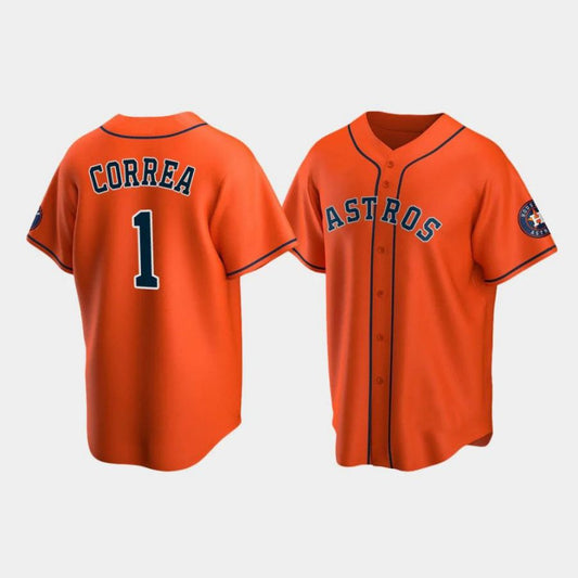 Baseball Houston Astros #1 Carlos Correa Orange Stitched Player Baseball Jerseys