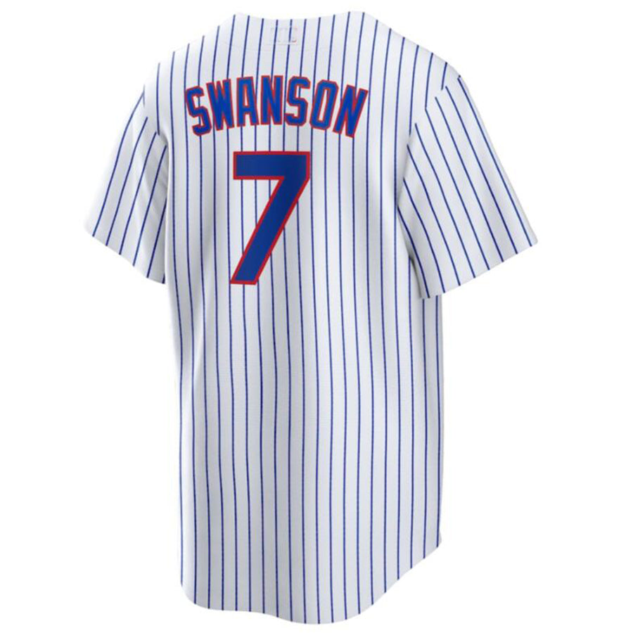 Chicago Cubs #7 Dansby Swanson Home Replica Player Jersey - White Royal Baseball Jerseys