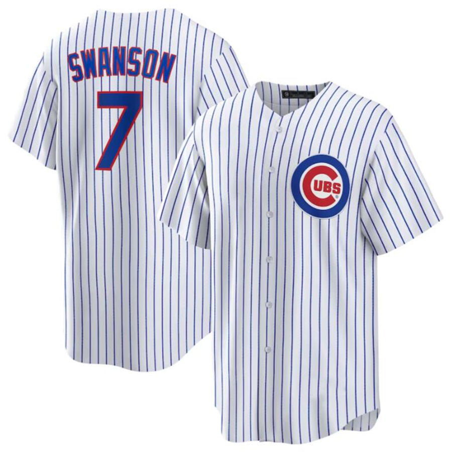 Chicago Cubs #7 Dansby Swanson Home Replica Player Jersey - White Royal Baseball Jerseys