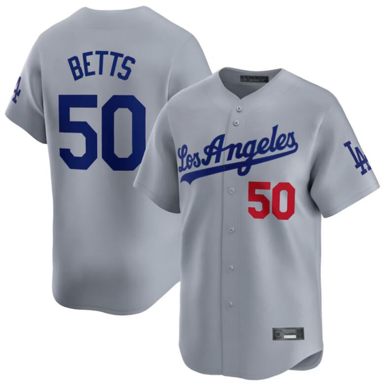 Baseball Jersey Los Angeles Dodgers #50 Mookie Betts Gray Home Limited Player Jersey