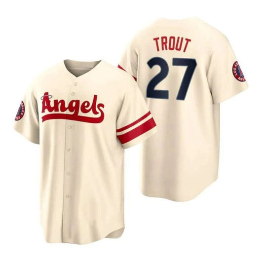 Baseball Jerseys Los Angeles Angels #27 Mike Trout Cream Stitched City Connect Player Jersey