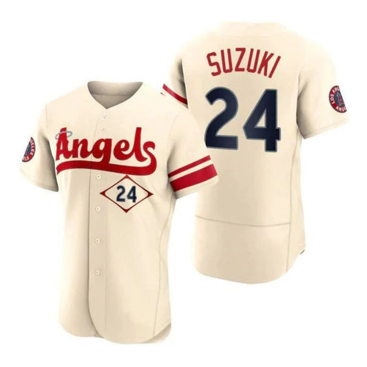 Baseball Jerseys Los Angeles Angels #24 Kurt Suzuki Cream Stitched 2022 City Connect Player Jersey