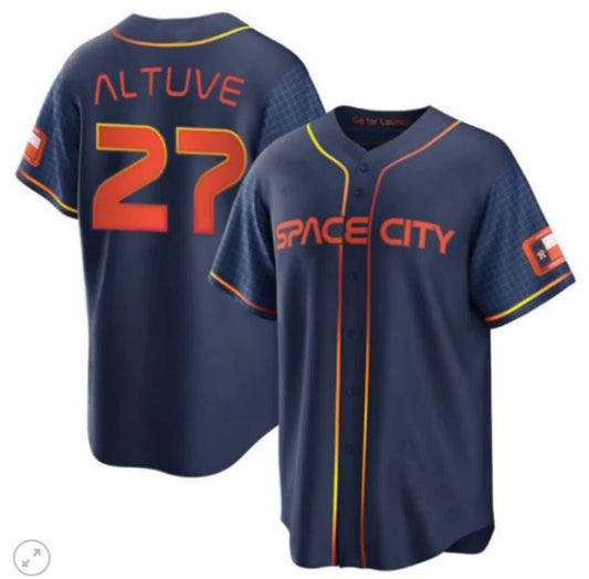 Baseball Jerseys New Houston Astros #27 Jose Altuve Navy Stitched 2022 Space City Connect Player Jerseys