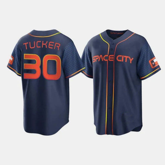 Baseball Jerseys New Houston Astros # 30 Kyle Tucker Navy Stitched 2022 Space City Connect Player Jerseys
